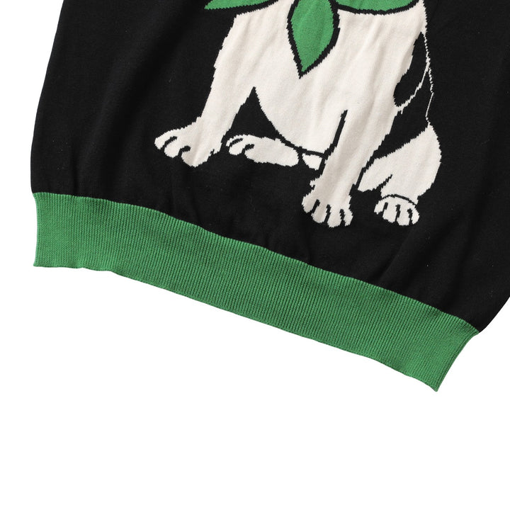 Maglione jacquard retrò anni '70 nero con Bulldog Francese da uomo
