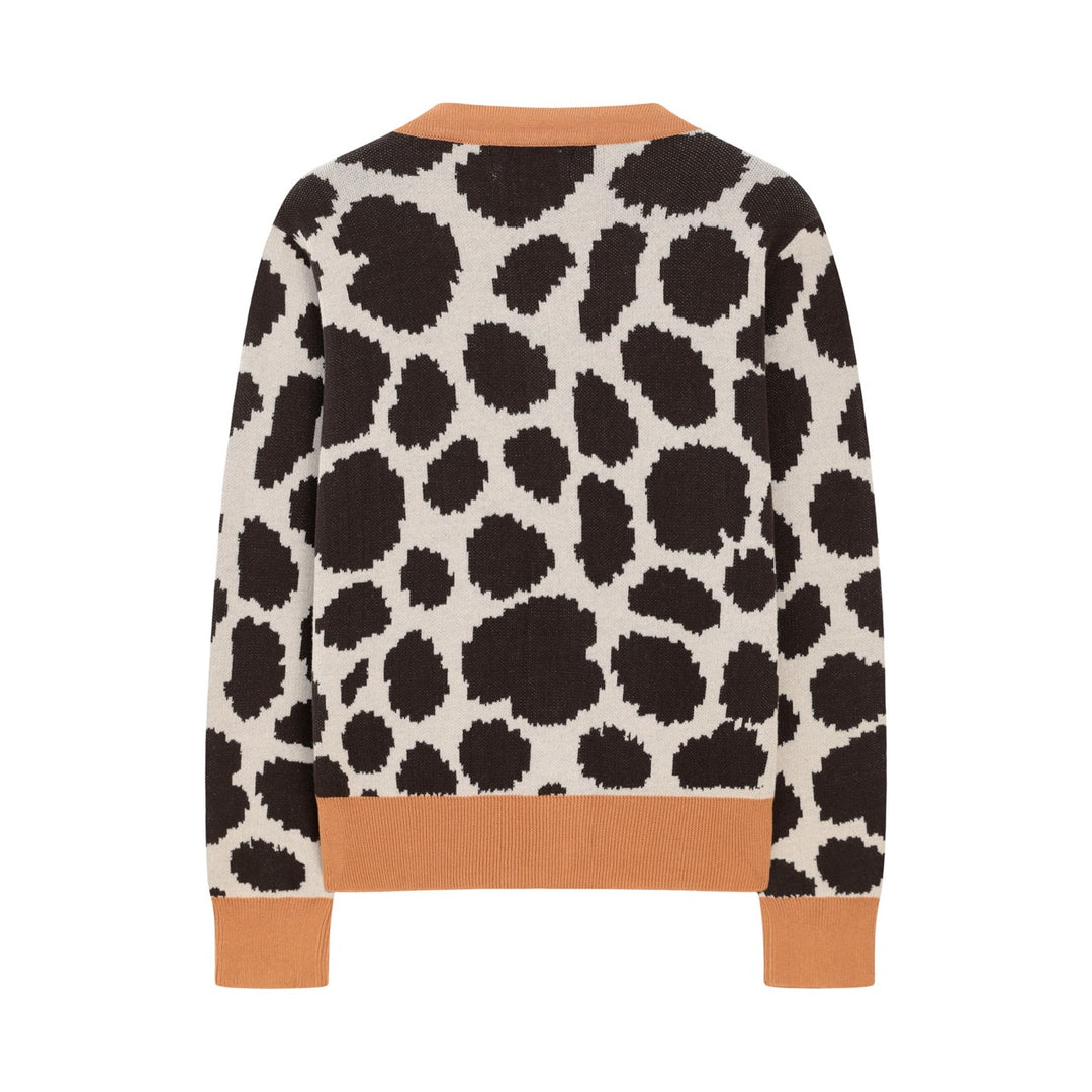 Cardigan en maille jacquard à imprimé léopard rétro des années 70 pour femme