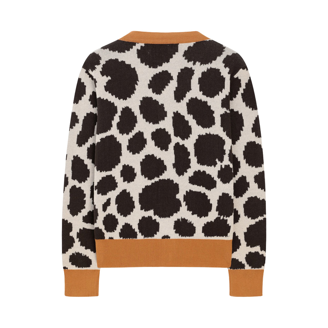 Damen 70er Retro Leopardenmuster Jacquard Strickjacke