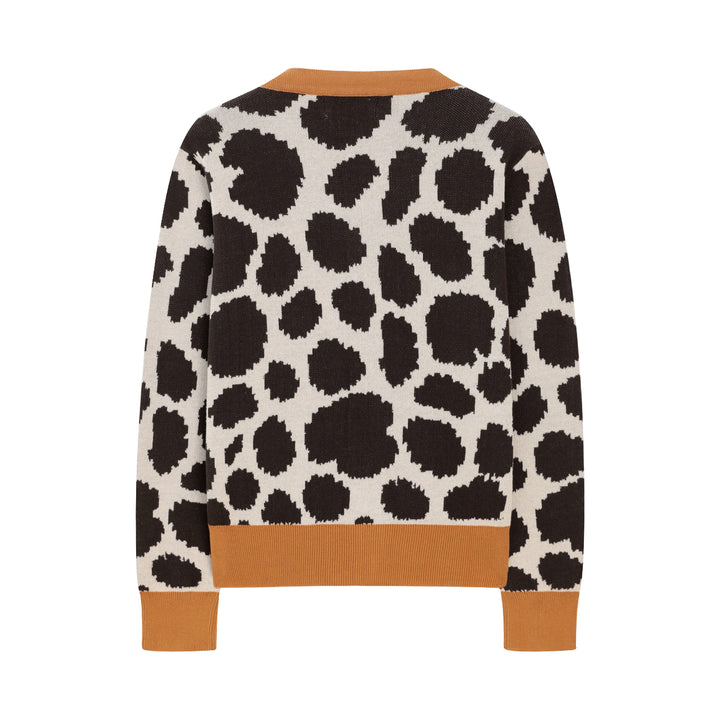 Damen 70er Retro Leopardenmuster Jacquard Strickjacke