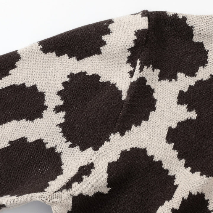Cardigan en maille jacquard à imprimé léopard rétro des années 70 pour femme