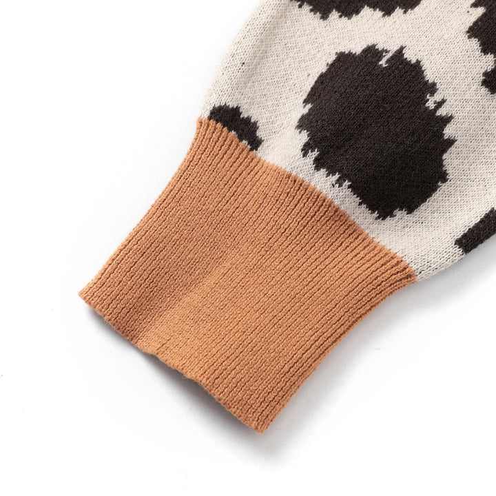 Cardigan en maille jacquard à imprimé léopard rétro des années 70 pour femme
