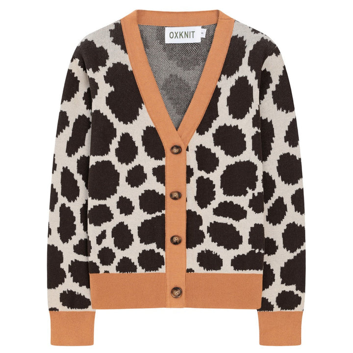 Cardigan en maille jacquard à imprimé léopard rétro des années 70 pour femme