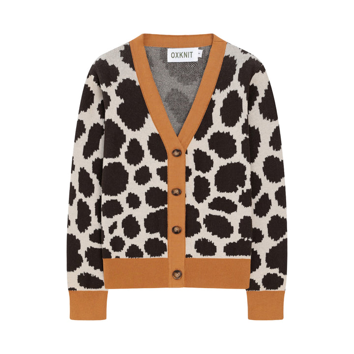 Damen 70er Retro Leopardenmuster Jacquard Strickjacke