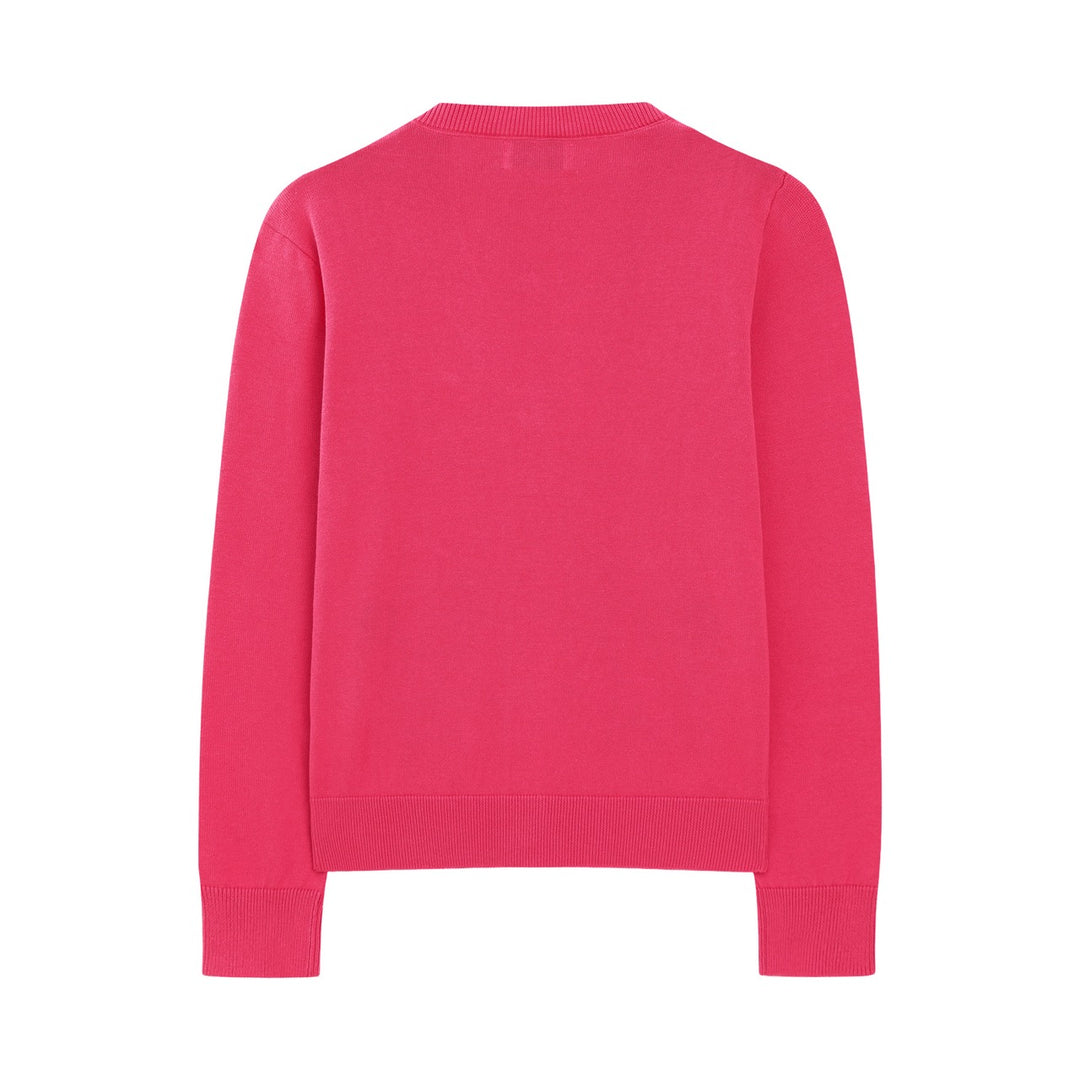 Cardigan en maille brodé éléphant rose rétro années 70 pour femme