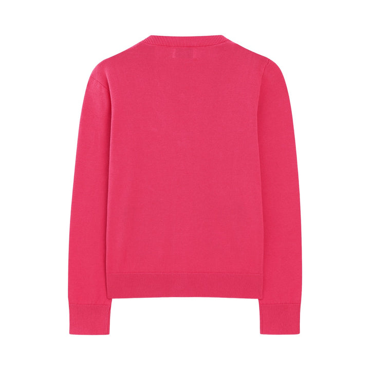Cardigan en maille brodé éléphant rose rétro années 70 pour femme