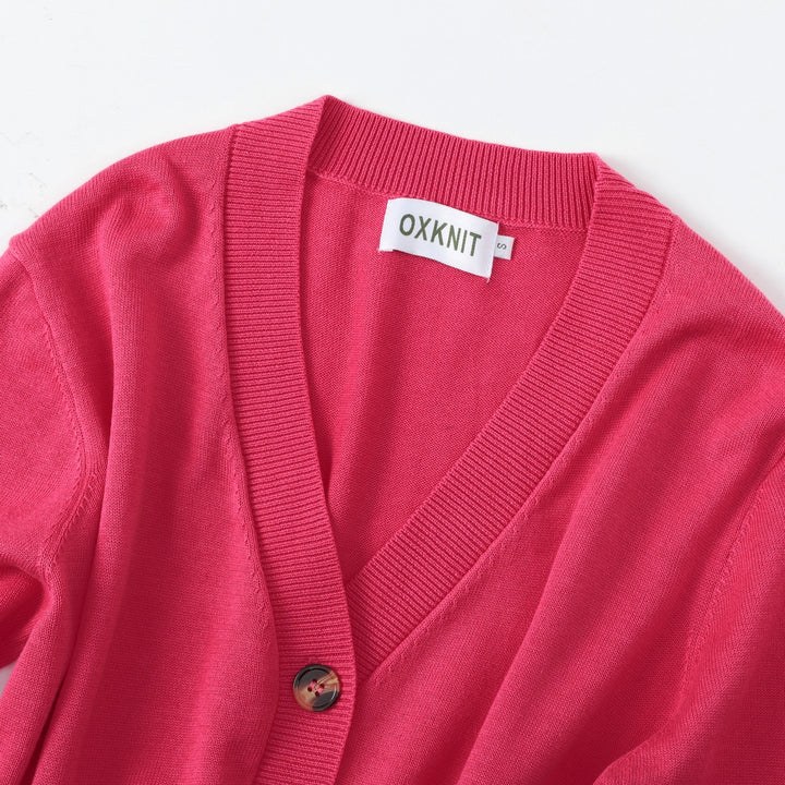 Cardigan en maille brodé éléphant rose rétro années 70 pour femme