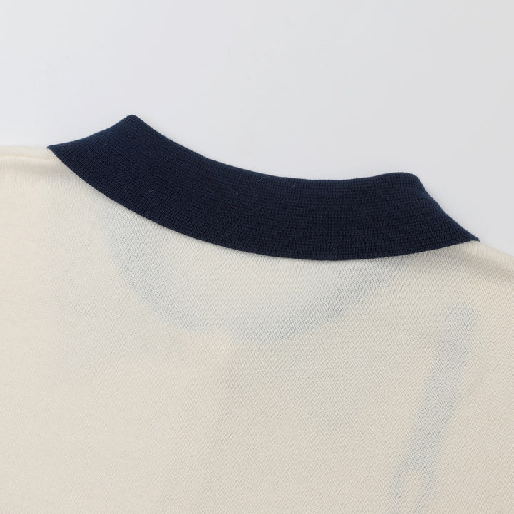 Dame 70'er Retro Abrikos Kat Broderi Polo Striktrøje