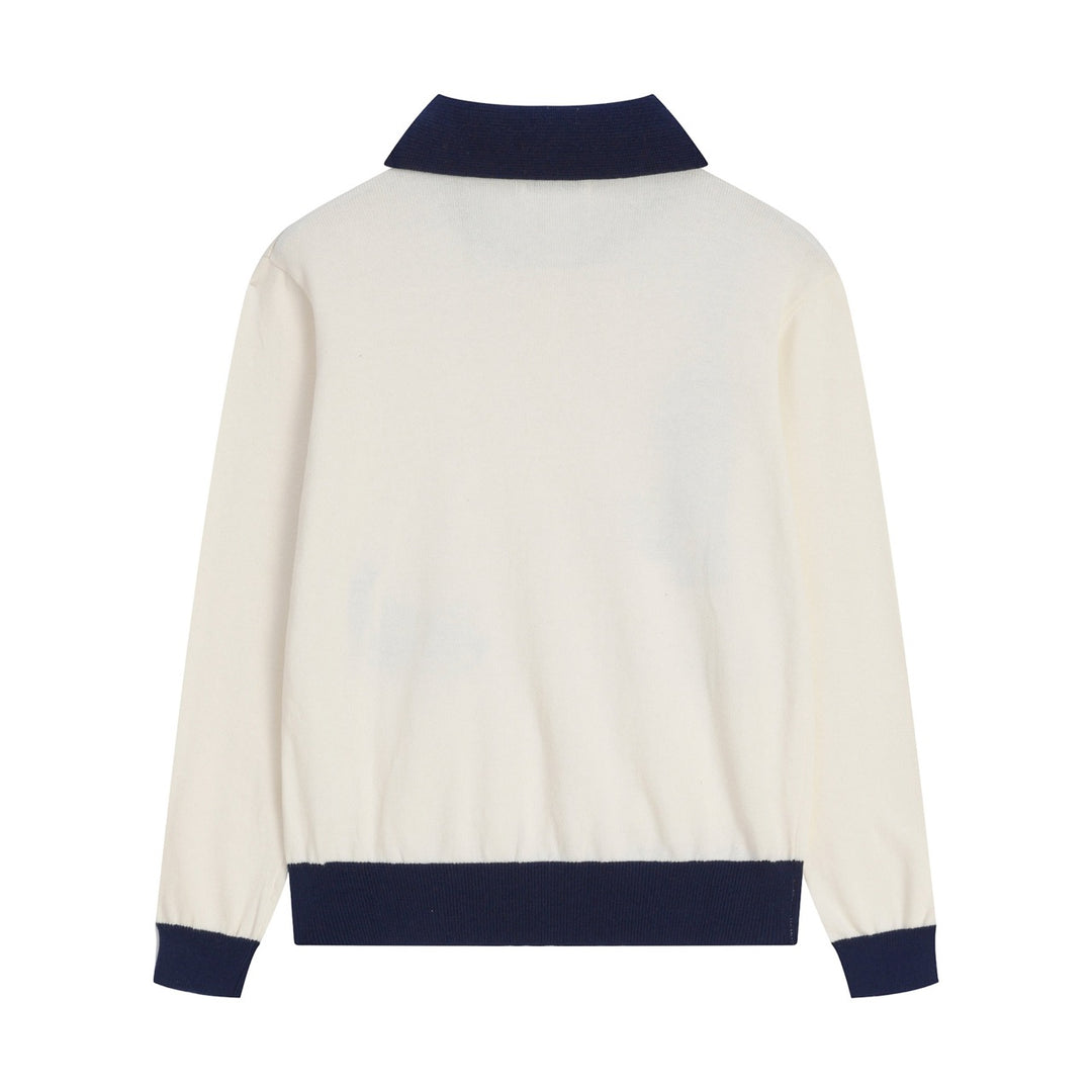 Dame 70'er Retro Abrikos Kat Broderi Polo Striktrøje