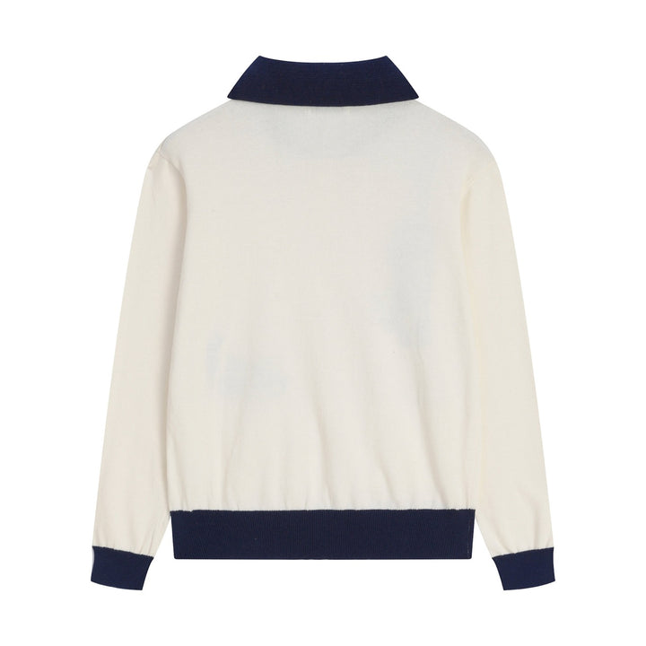 Dame 70'er Retro Abrikos Kat Broderi Polo Striktrøje