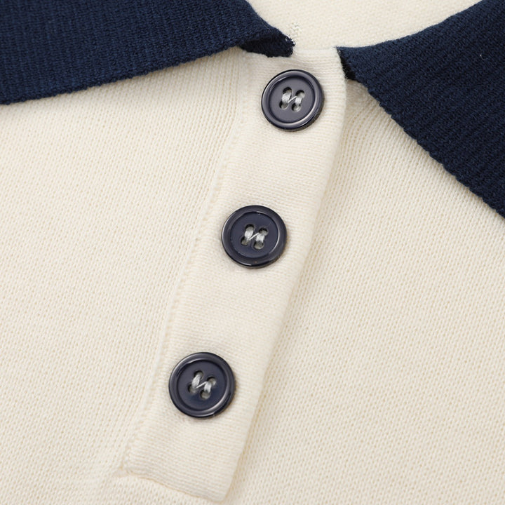 Dame 70'er Retro Abrikos Kat Broderi Polo Striktrøje