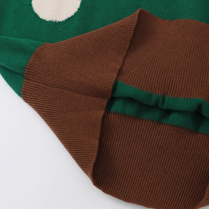 Dame 70'er Retro Grøn Vaskebjørn Broderet Striktrøje