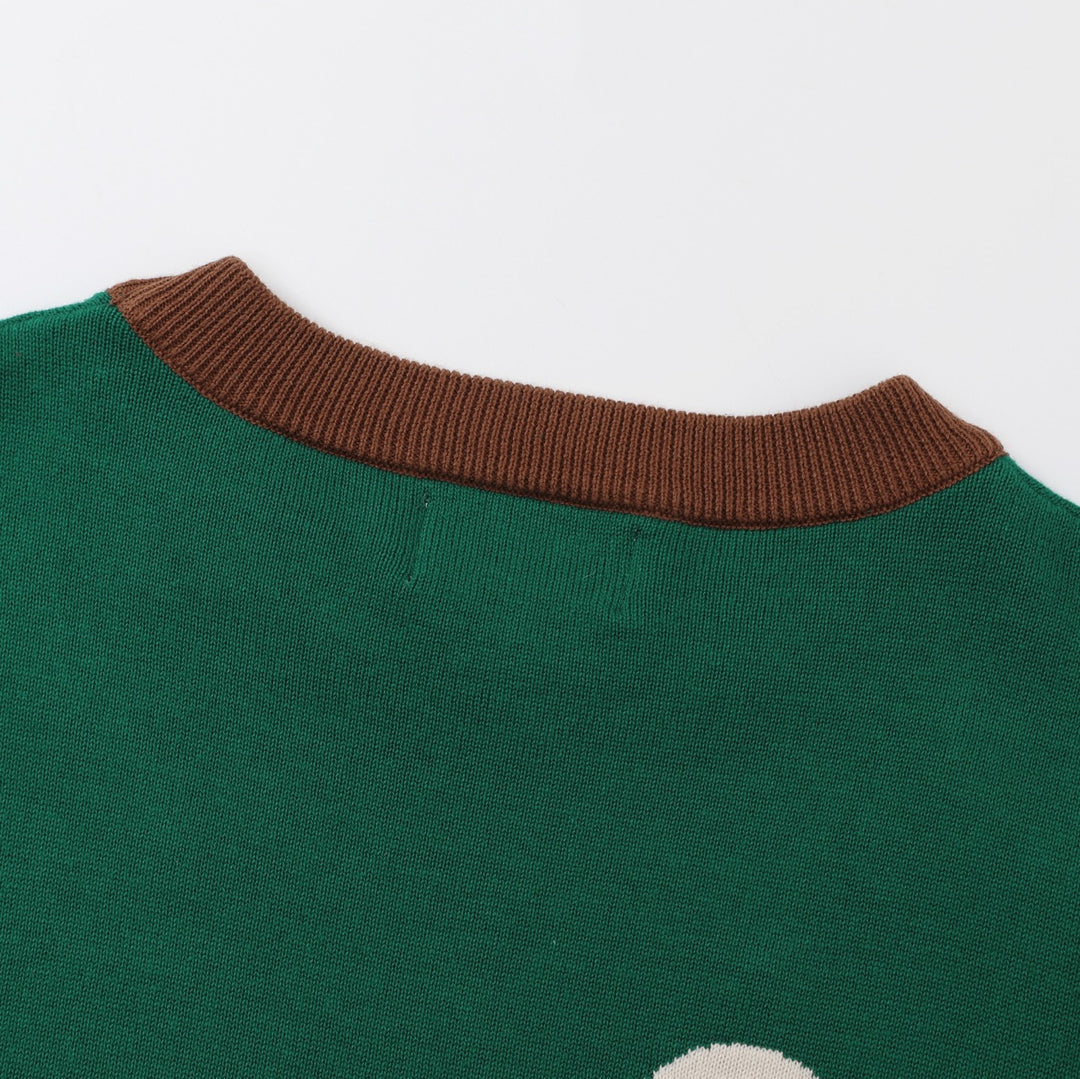 Dame 70'er Retro Grøn Vaskebjørn Broderet Striktrøje