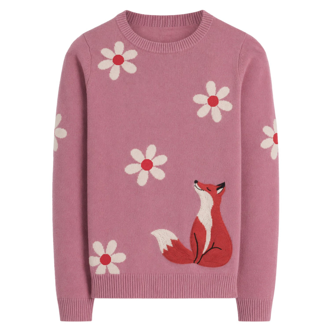 Damen Vintage Rosa Jacquard-Strickware mit Kokospalmen-Motiv