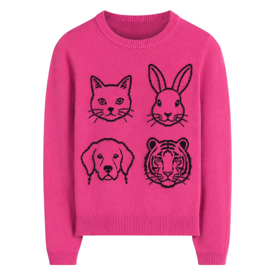 Jersey de punto jacquard vintage rosa con arte de palmera para mujer