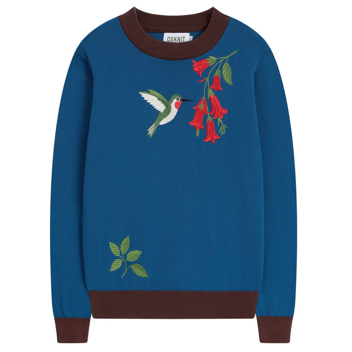 Women's vintage hummingbird embroidery knitwear