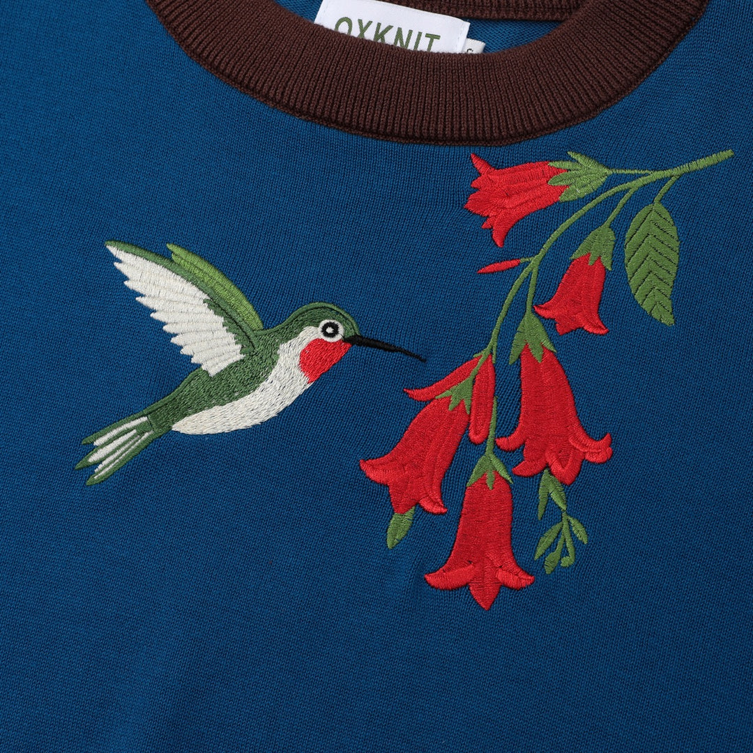 Women's vintage hummingbird embroidery knitwear