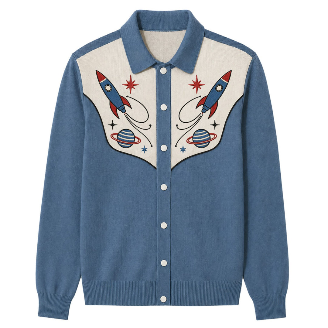 Brun vintage randig klassisk konst Jacquard Cardigan för män