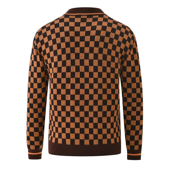 Men's Vintage Brown Classic Check Jacquard Knit Cardigan