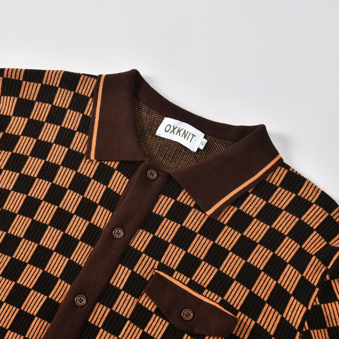 Men's Vintage Brown Classic Check Jacquard Knit Cardigan