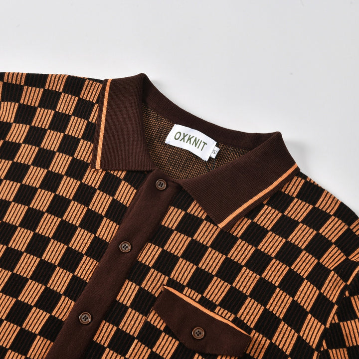 Men's Vintage Brown Classic Check Jacquard Knit Cardigan