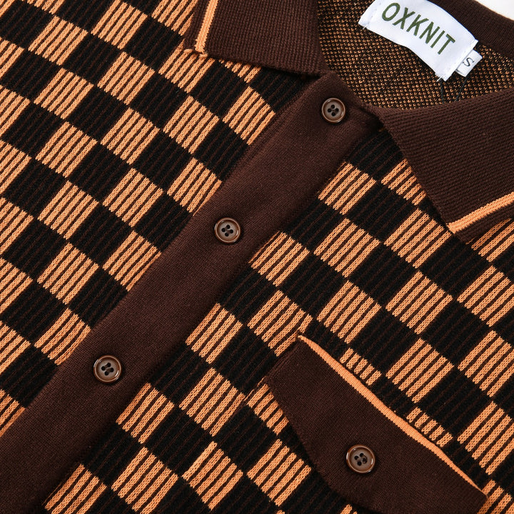 Men's Vintage Brown Classic Check Jacquard Knit Cardigan