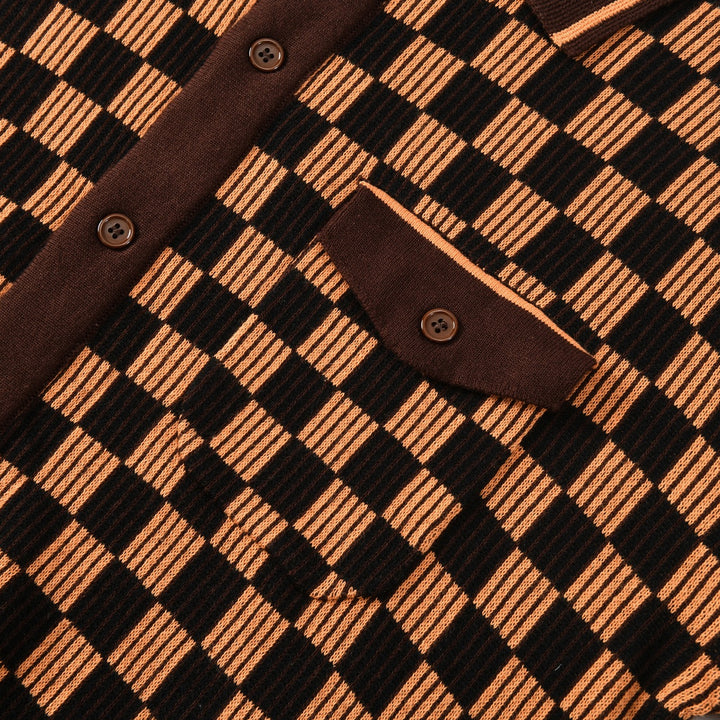 Men's Vintage Brown Classic Check Jacquard Knit Cardigan