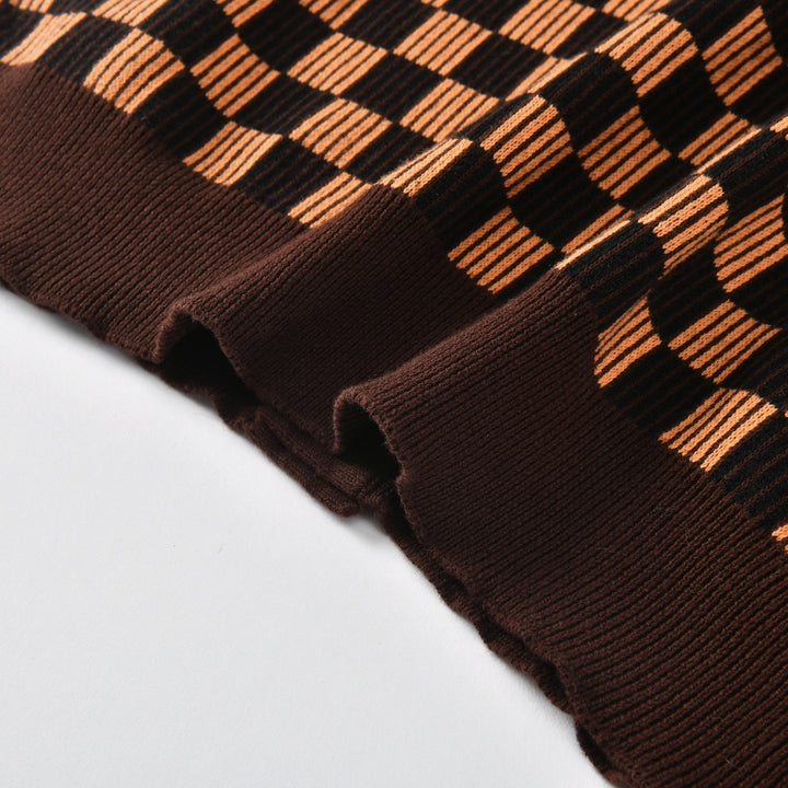 Men's Vintage Brown Classic Check Jacquard Knit Cardigan