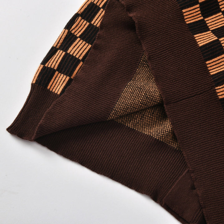 Men's Vintage Brown Classic Check Jacquard Knit Cardigan