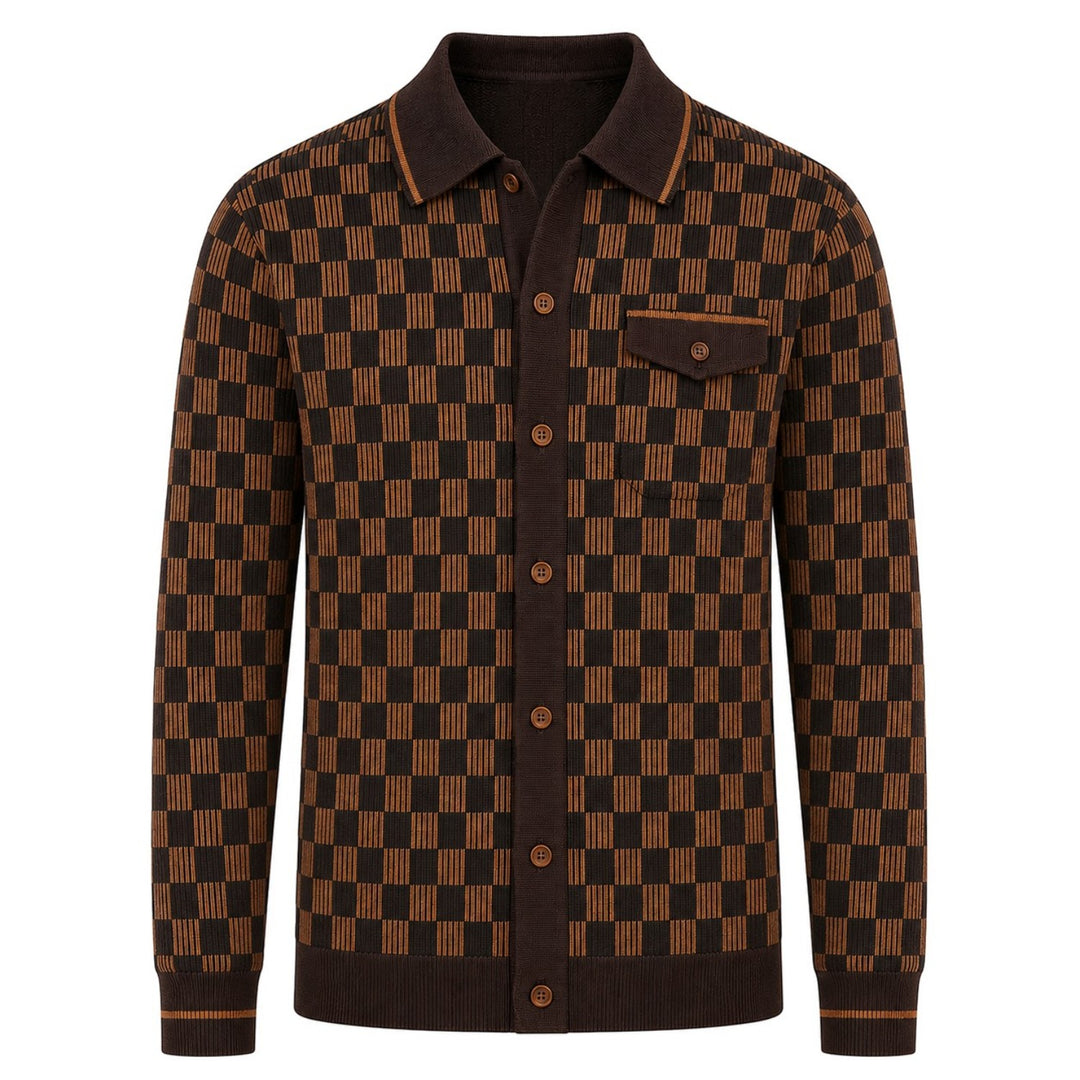 Cárdigan de jacquard de arte clásico a rayas vintage marrón para hombre