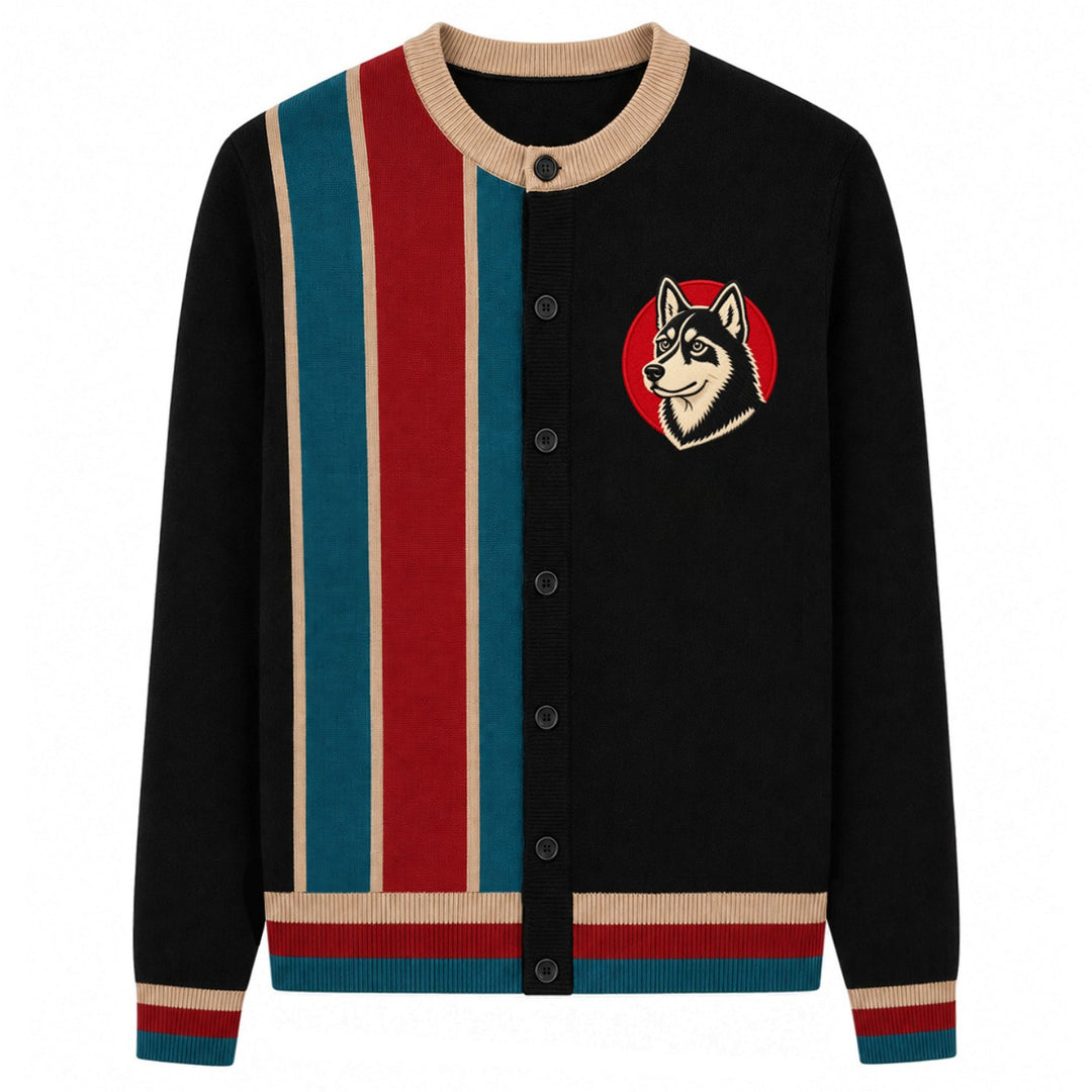 Cardigan Homme Marron Vintage Rayé Classic Art Jacquard