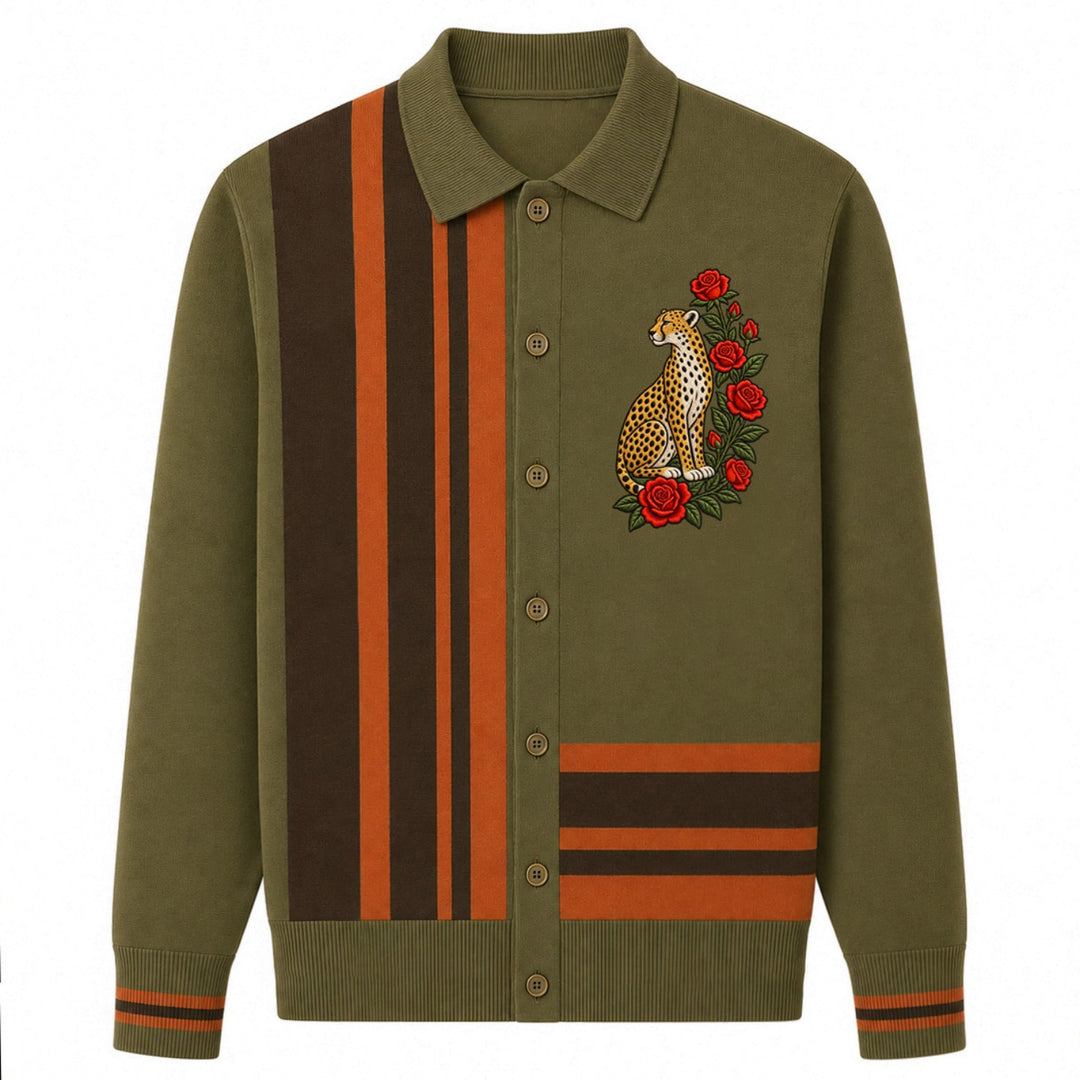 Herre brun vintage stribet klassisk kunst jacquard cardigan