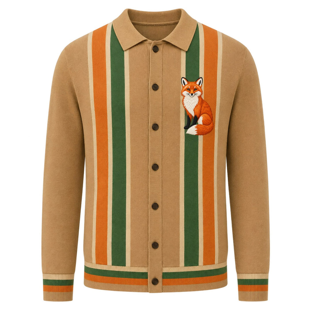 Herre brun vintage stribet klassisk kunst jacquard cardigan