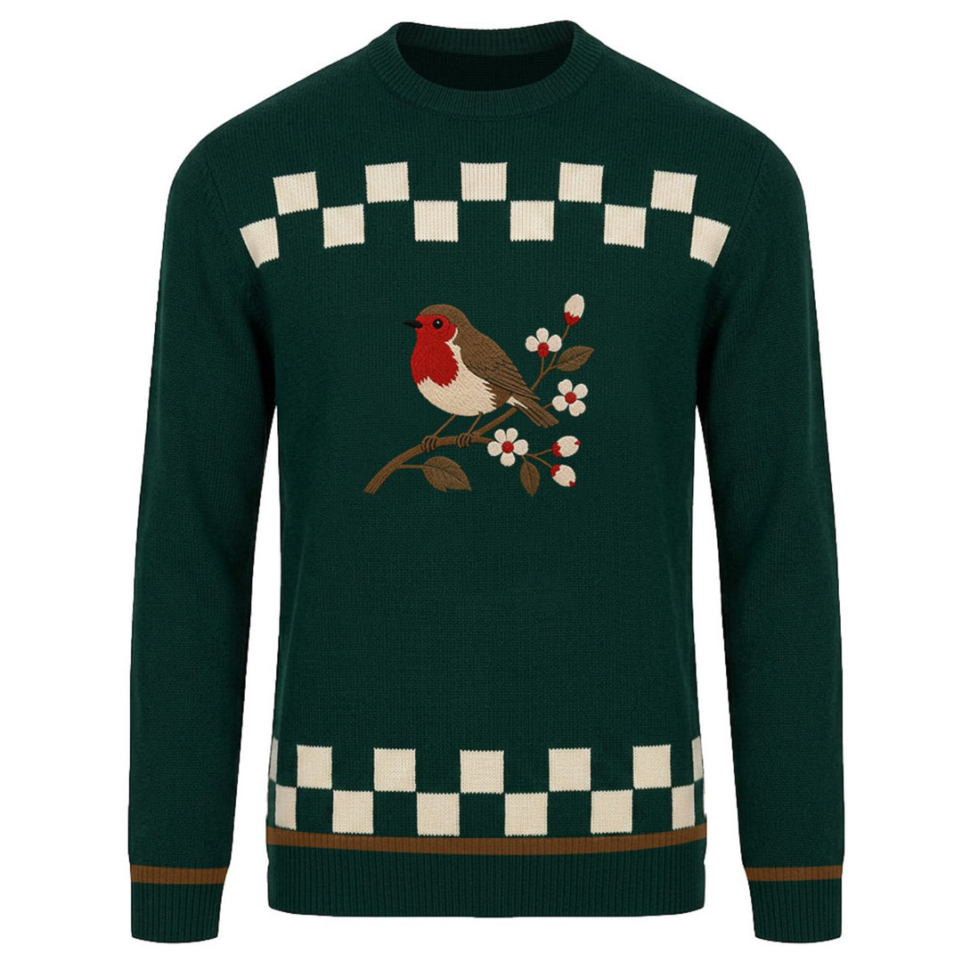 Men's British Retro Green Bird Embroidered Street Knitwear