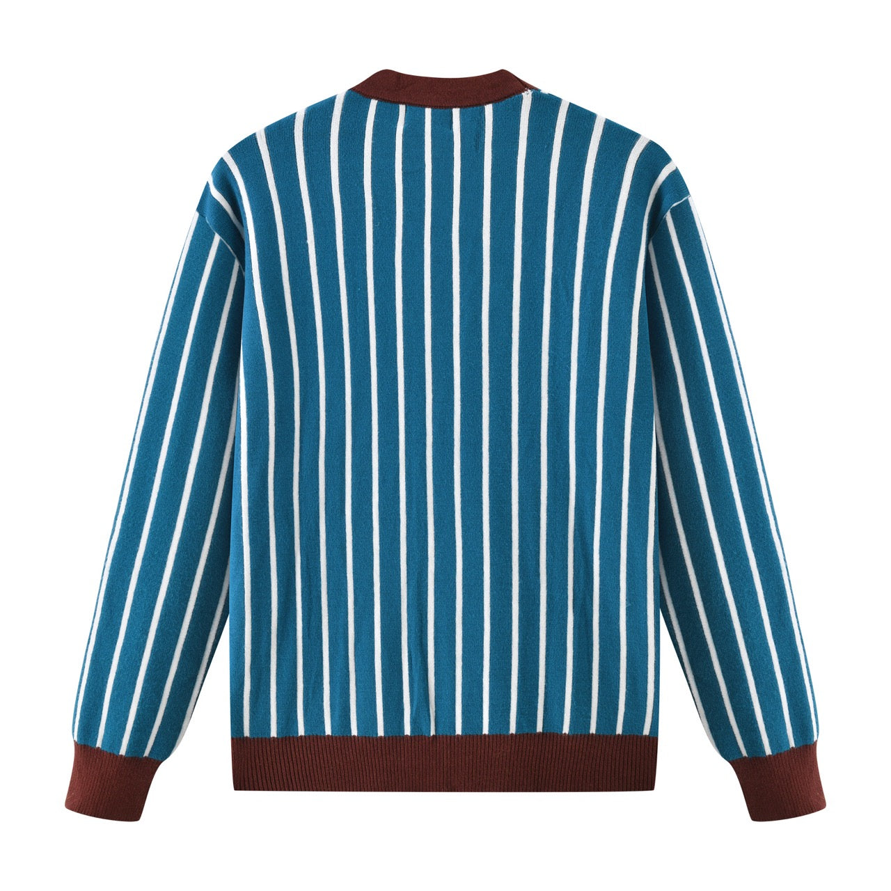 Men's 70s Blue Striped Planet Rocket Embroidery Knit Cardigan – OXKnit