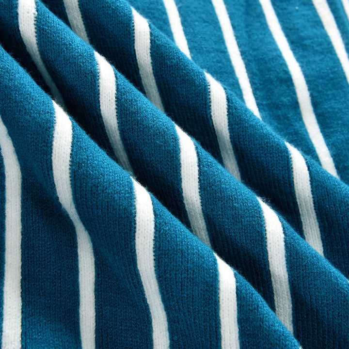 Heren 70s Blauwe Gestreepte Planeet Raket Geborduurde Gebreide Vest