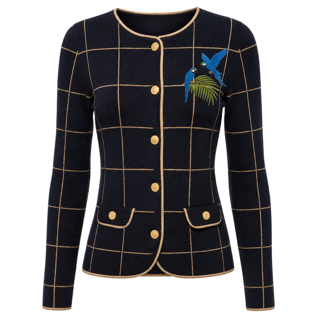Damen Retro Strickjacke mit Planeten- und Raketenstickerei
