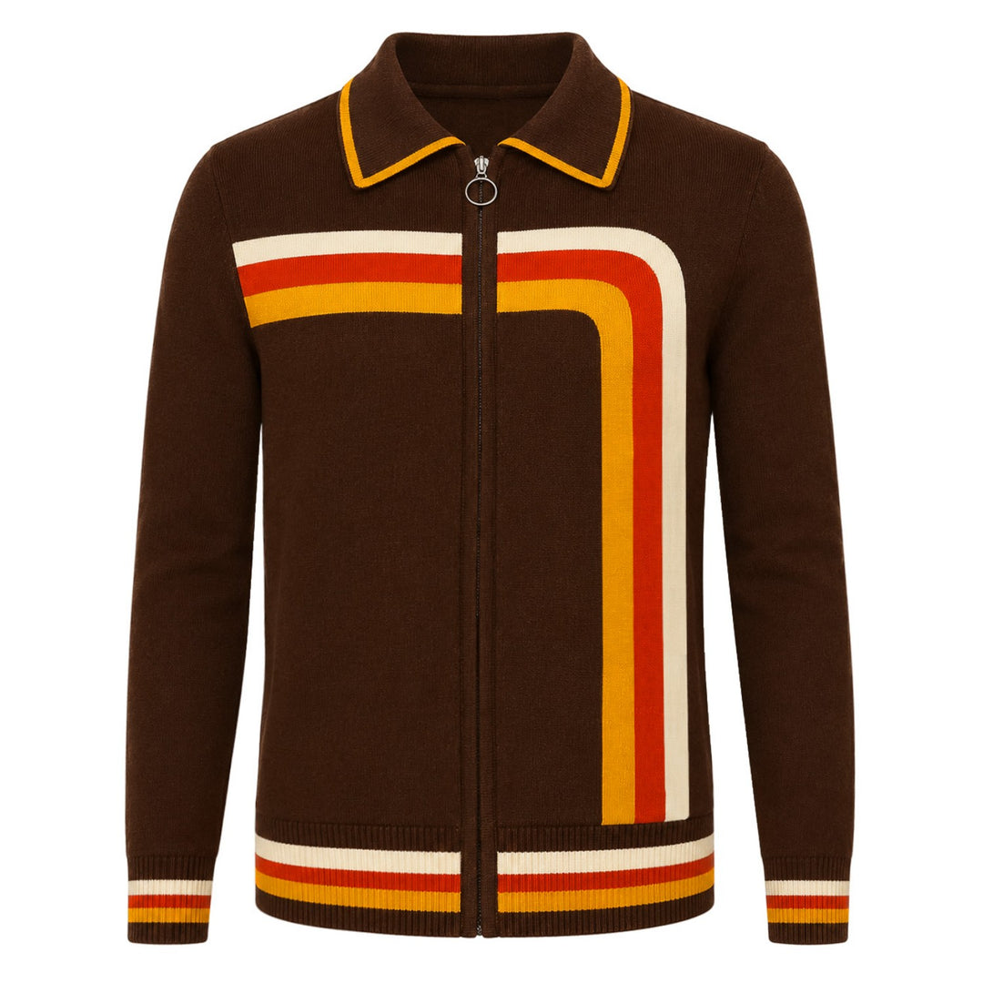Cardigan masculino marrom vintage listrado arte clássica jacquard