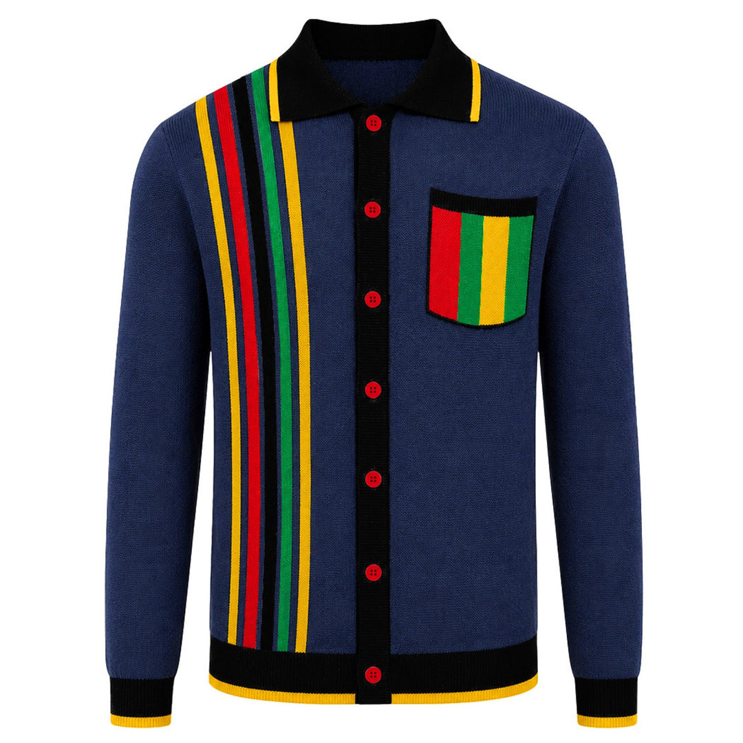 Herre brun vintage stribet klassisk kunst jacquard cardigan