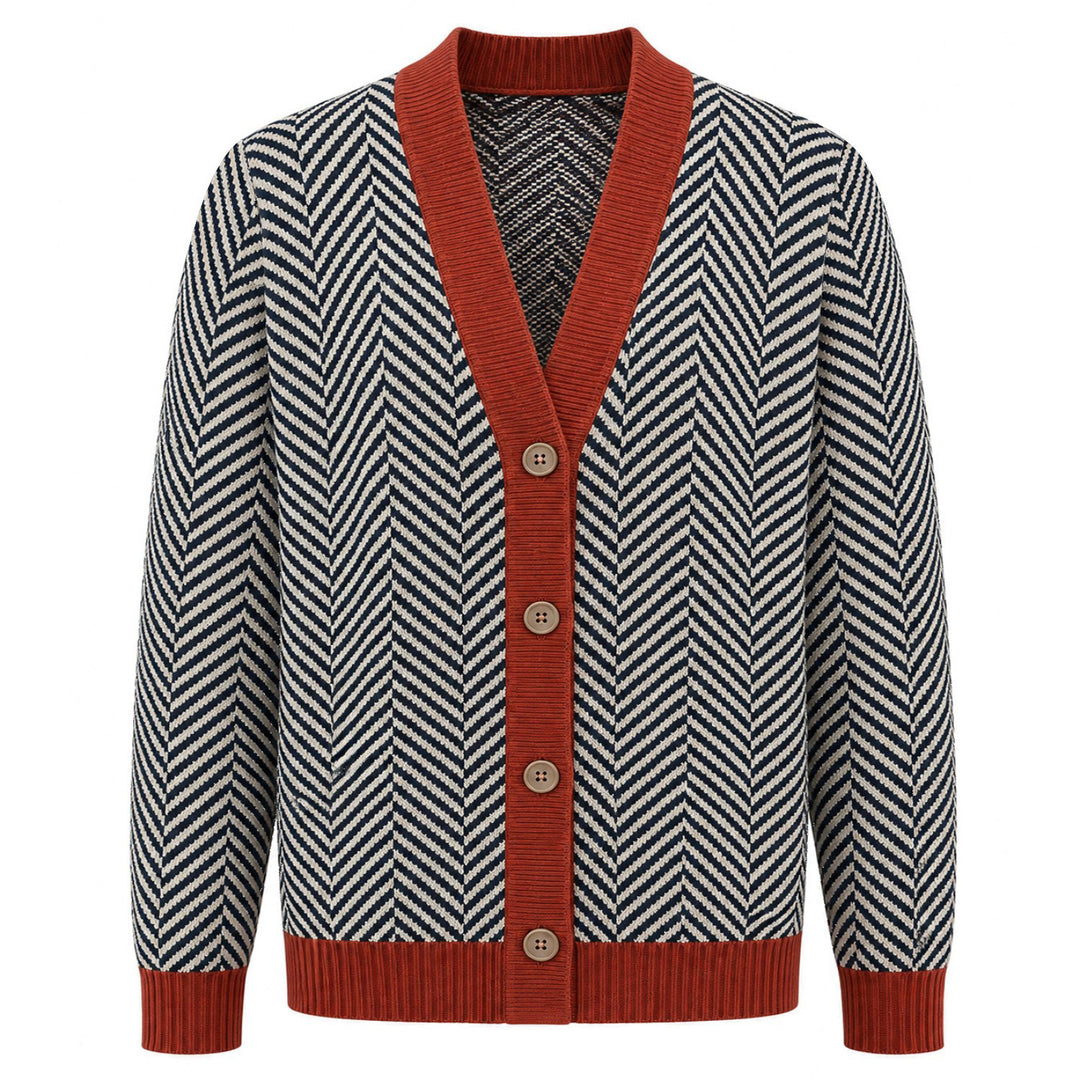 Herren 70er Retro Rote Minimalistische Jacquard-Strickjacke