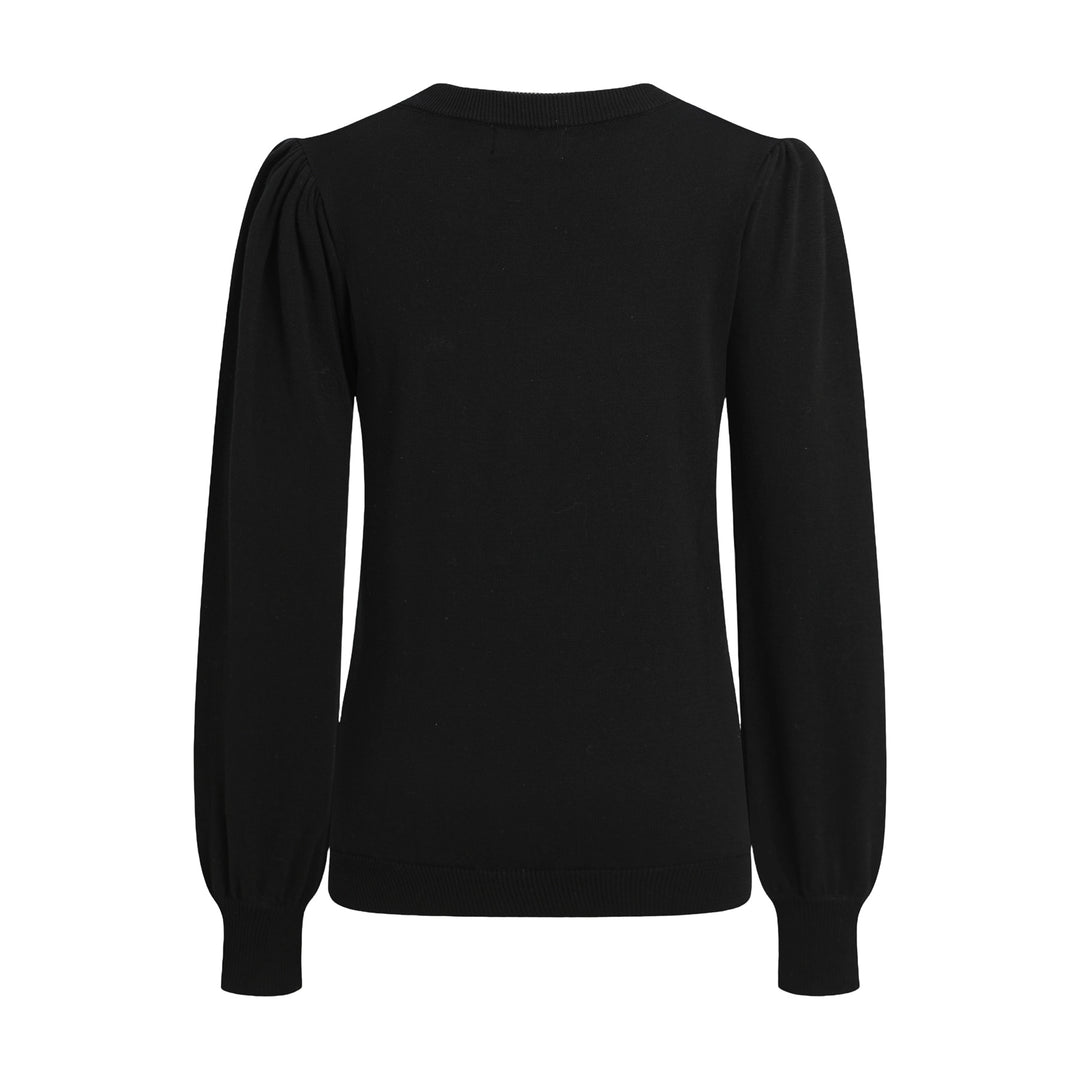 Women's Black Vintage Floral Embroidery Art Knitwear