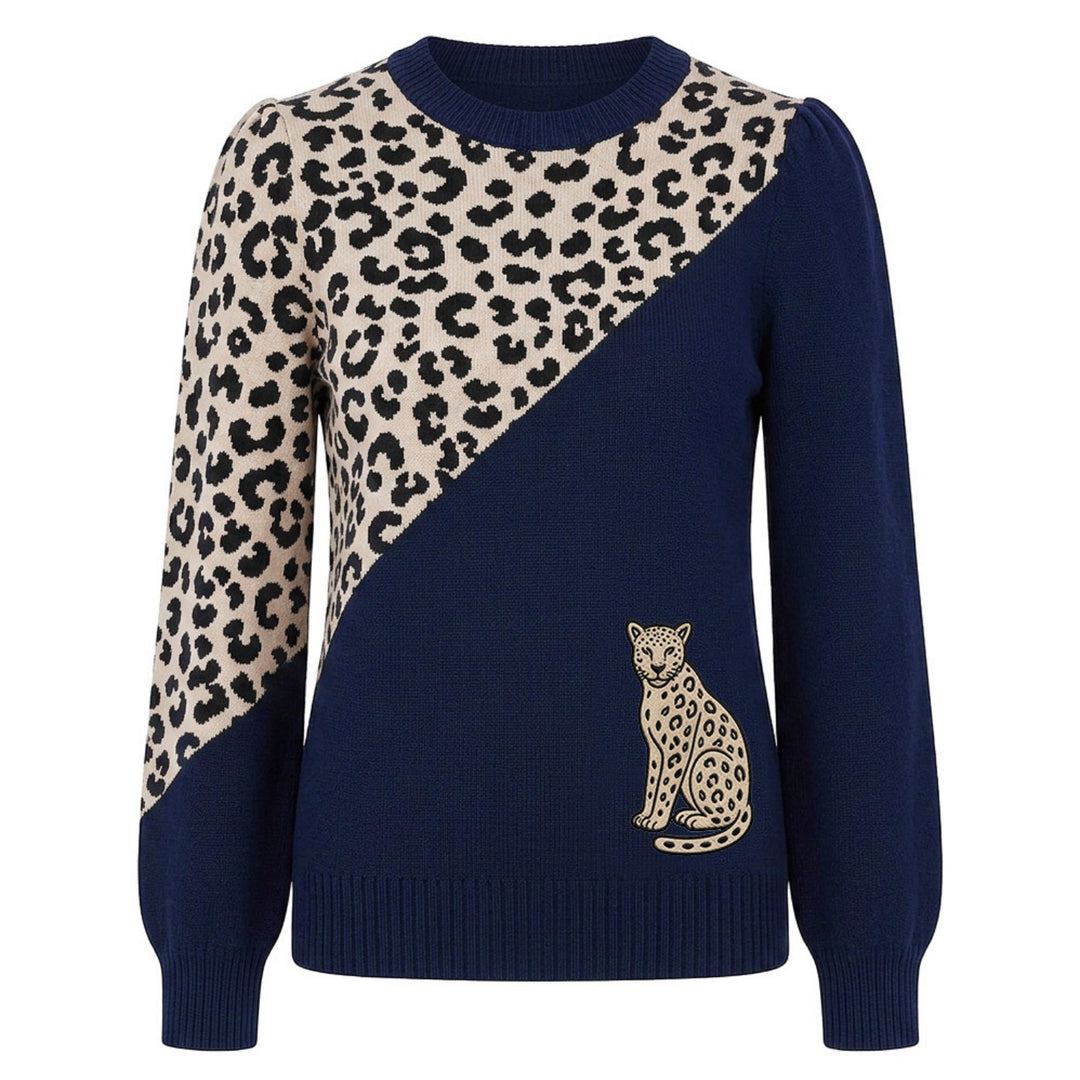 Dame Vintage Puddel Kunst Streetwear Jacquard Striktrøje