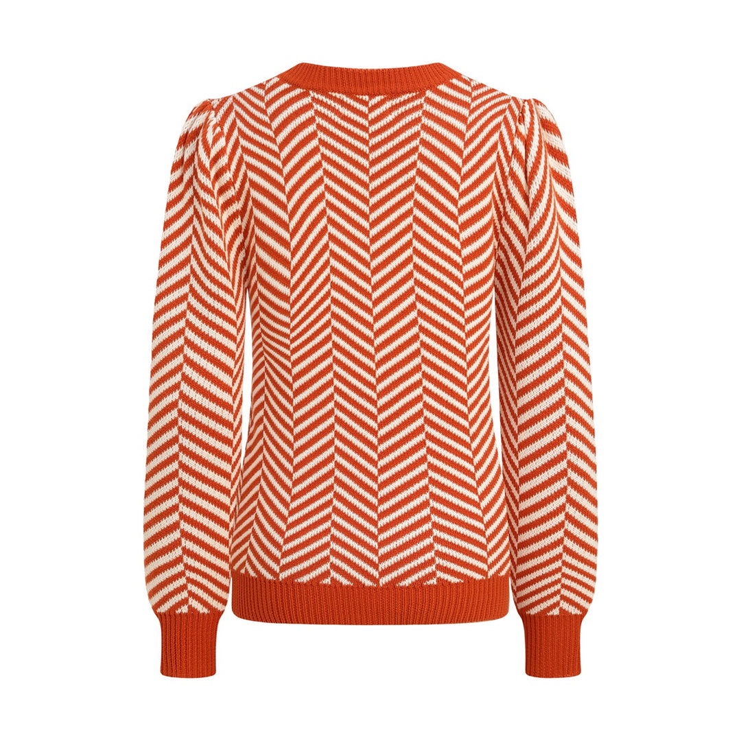 Women's Orange-Red Vintage Herringbone Jacquard Knitwear