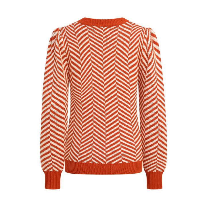 Women's Orange-Red Vintage Herringbone Jacquard Knitwear