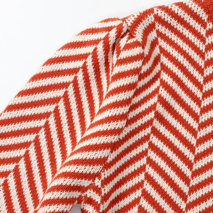 Women's Orange-Red Vintage Herringbone Jacquard Knitwear