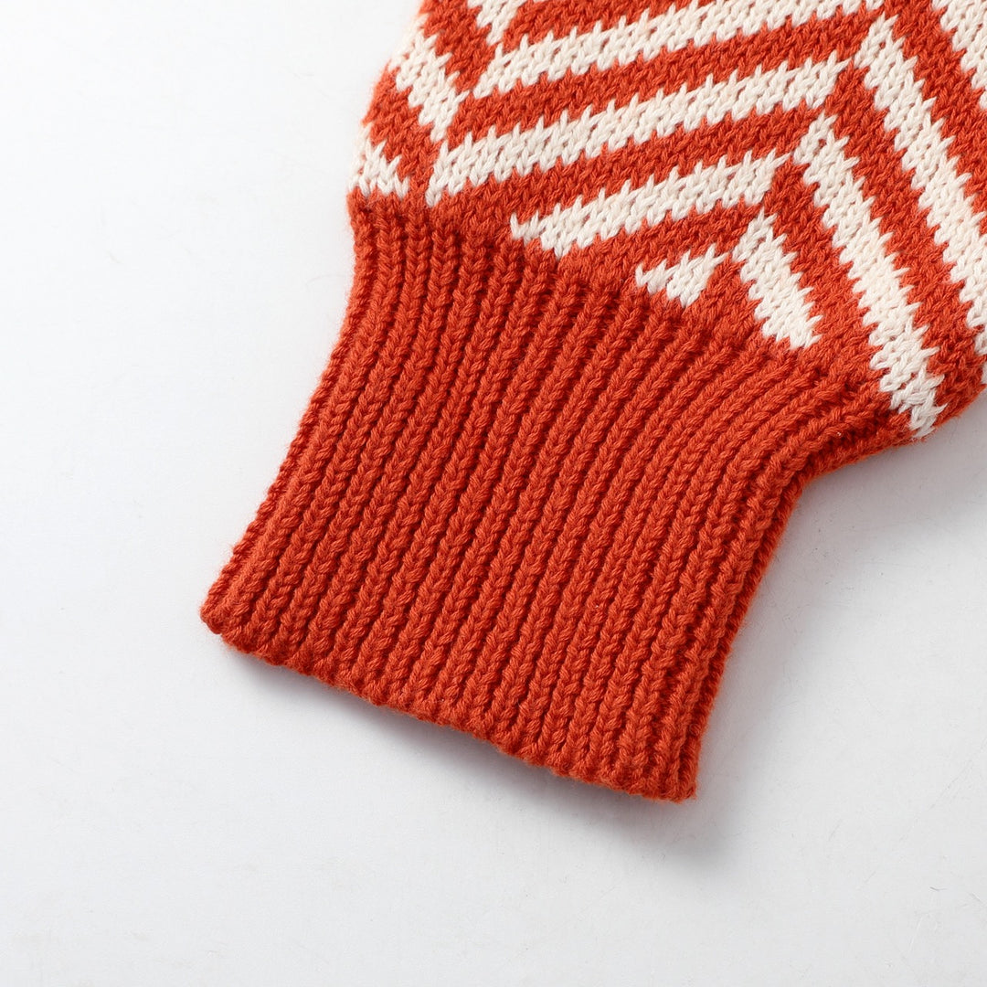 Women's Orange-Red Vintage Herringbone Jacquard Knitwear