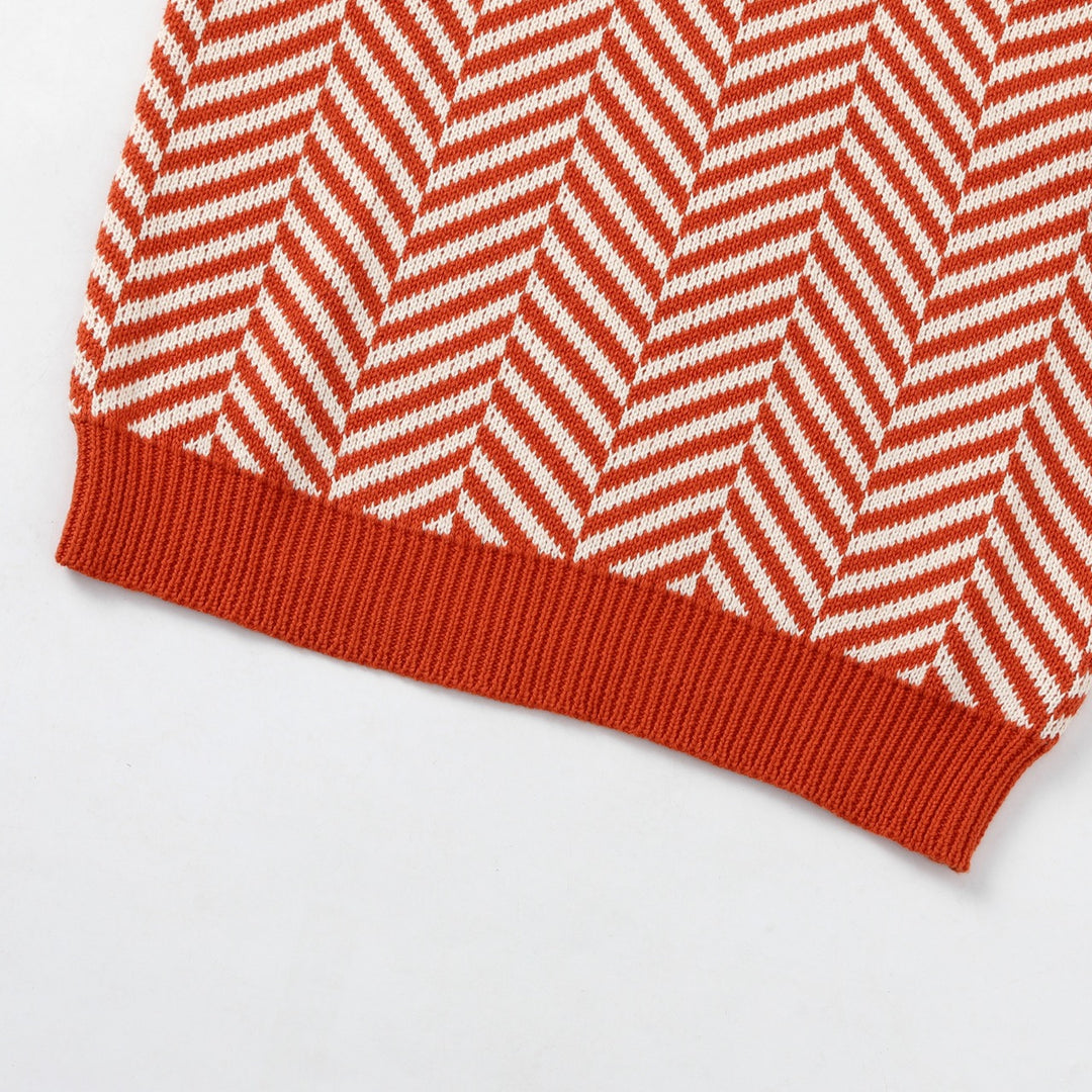 Women's Orange-Red Vintage Herringbone Jacquard Knitwear