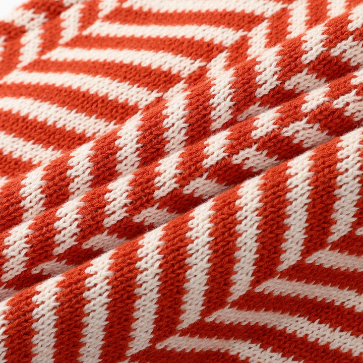 Women's Orange-Red Vintage Herringbone Jacquard Knitwear