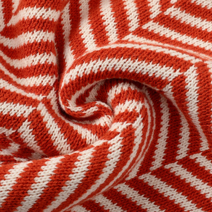 Women's Orange-Red Vintage Herringbone Jacquard Knitwear