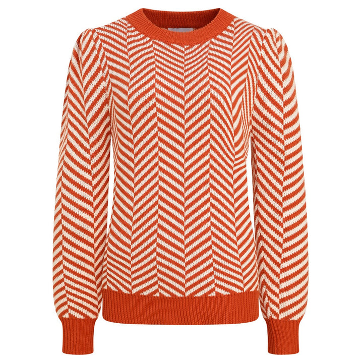 Women's Orange-Red Vintage Herringbone Jacquard Knitwear